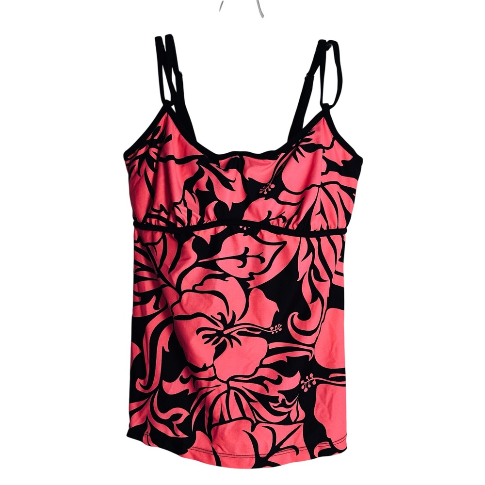 Hapari‎ Pink Black Hibiscus Floral Tankini Top Adjustable Straps SPF 50 Large 12